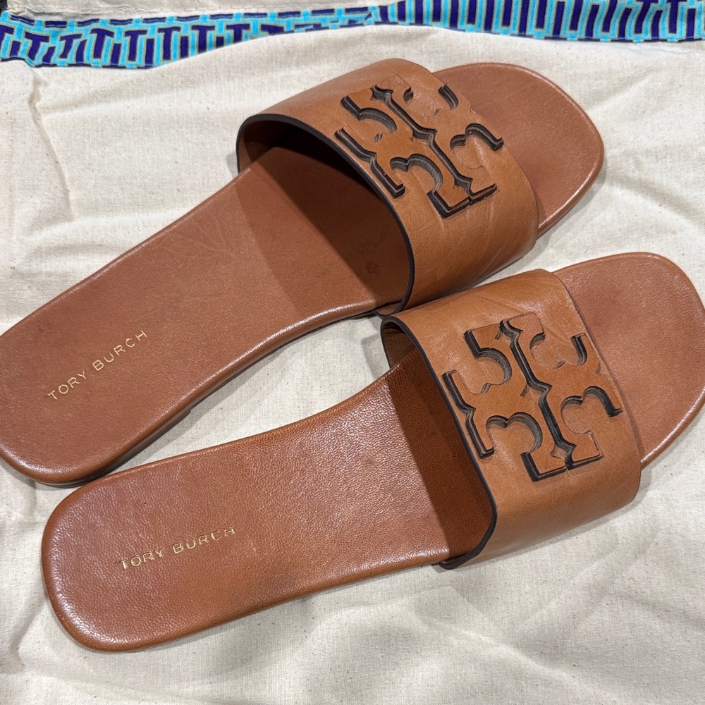 Tory Burch Tan Leather Slides